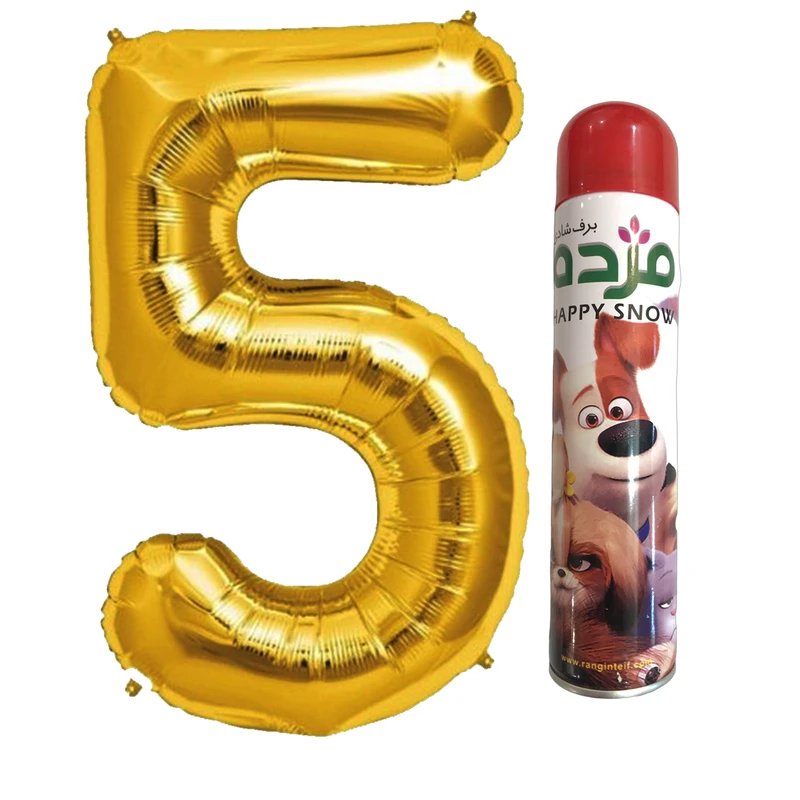 بادکنک فویلی مسترتم طرح عدد 5 پلاس به همراه برف شادی