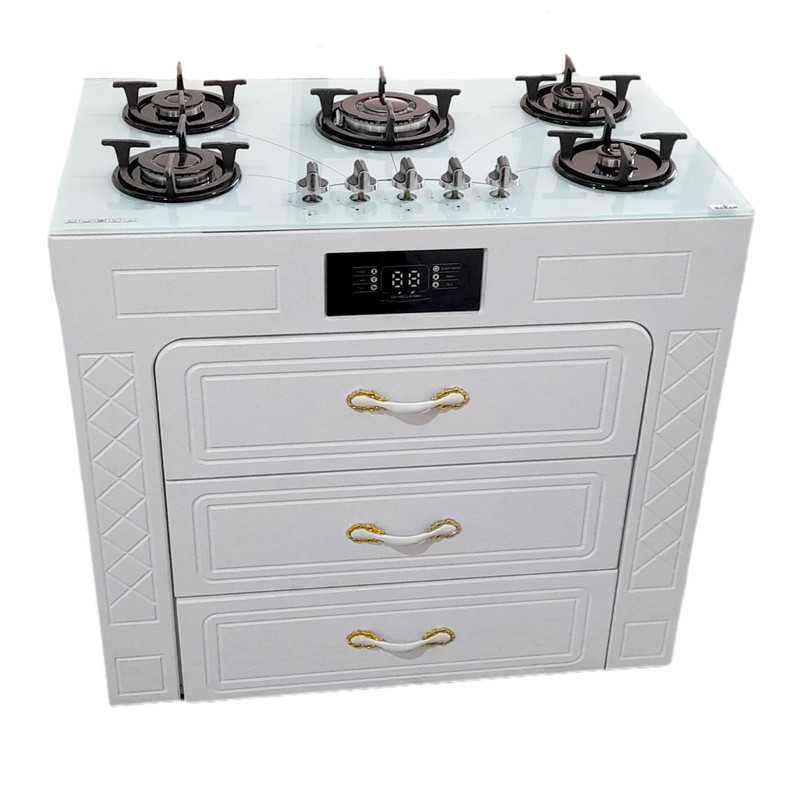 اجاق‌ گاز 5 شعله هاکان مدل صفحه شیشه ولوم بالا سه کشو1230