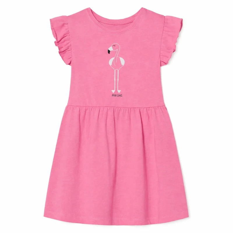 پیراهن آستین کوتاه یقه گرد دخترانه لوپیلو مدل فلامینگو