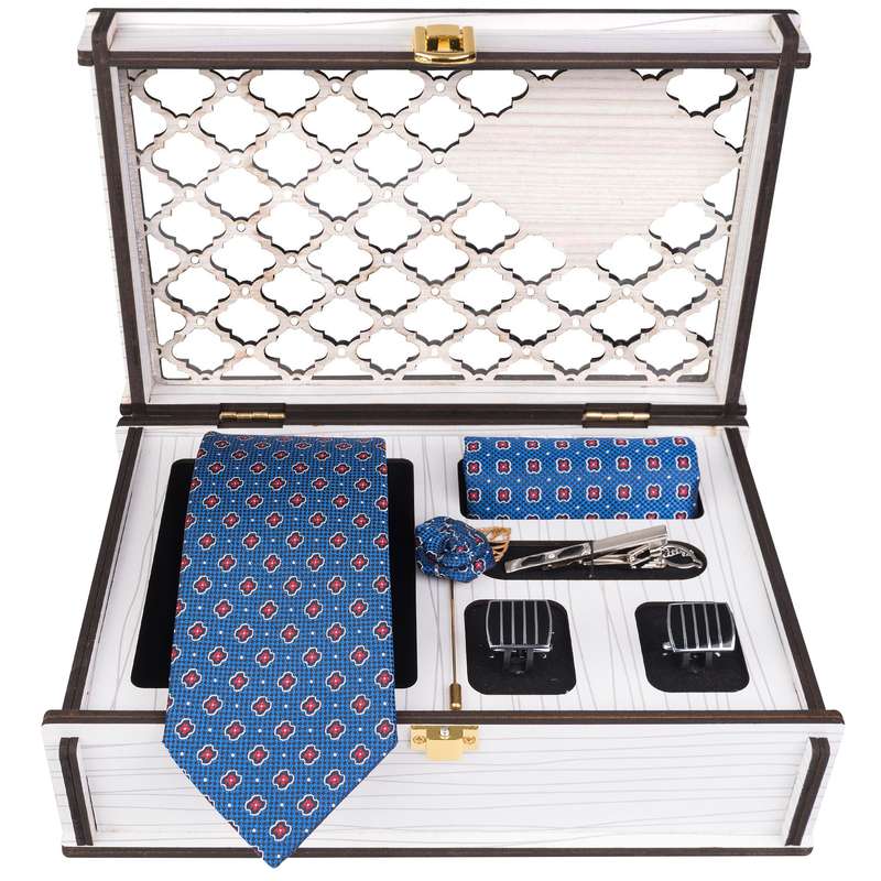 ست کراوات و دستمال جیب و دکمه سردست و گل کت مردانه جیان فرانکو روسی مدل GF-PO738RE-BOX