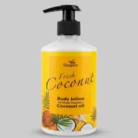 لوسیون بدن مرطوب&zwnj;کننده بانوان سوپکس مدل Coconut oil حجم 350 میلی&zwnj;لیتر با ترکیبات گلیسیرین و اوره و بسته&zwnj;بندی پمپی