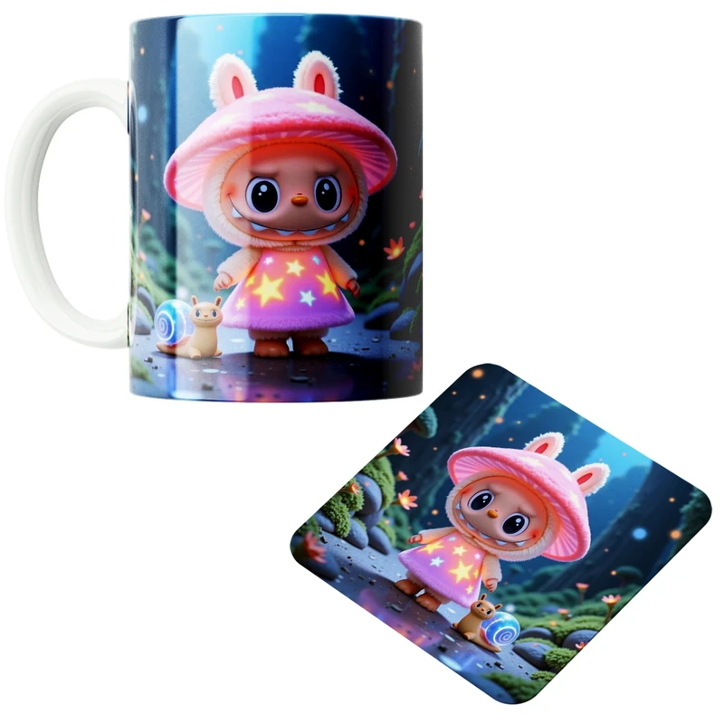 ماگ پاد آفرین مدل لبوبو کد z141 به همراه زیر لیوانی