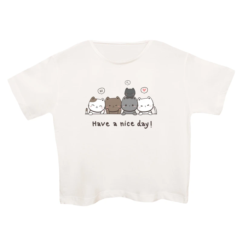 کراپ‌تی شرت آستین کوتاه زنانه مدل گربه ها خطی