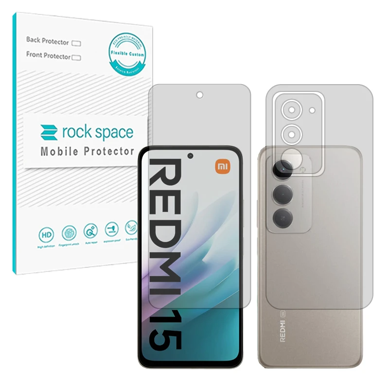 محافظ صفحه نمایش مات راک اسپیس مدل Resistant مناسب برای گوشی موبایل شیائومی  Redmi 15 4G به همراه محافظ پشت گوشی 
