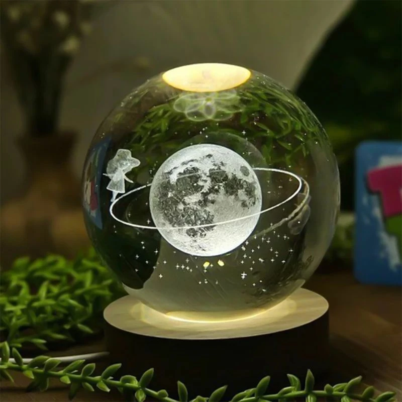 چراغ خواب طرح گوی کریستال مدل ماه و دختر کد02