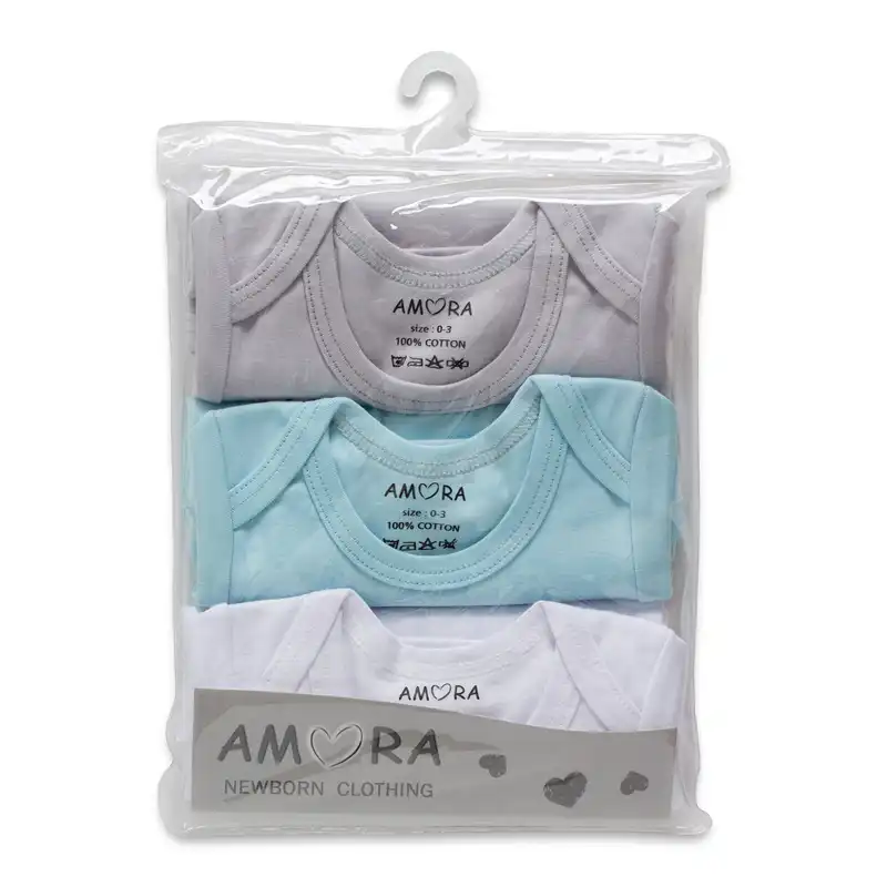 بادی آستین بلند نوزادی پسرانه آمورا مدل plain مجموعه 3 عددی