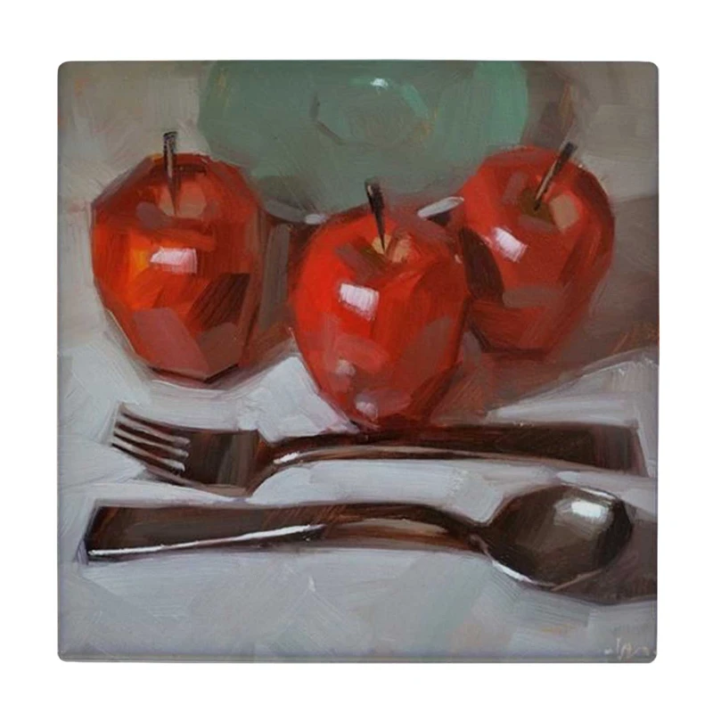 زیر لیوانی  طرح نقاشی سیب و قاشق و چنگال کد    6147772_5426