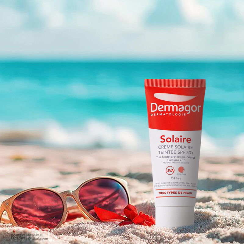 کرم ضدآفتاب رنگی درماگور SPF50 مدل 3 در 1، مناسب پوست‌های مختلط، حجم 40 میلی‌لیتر