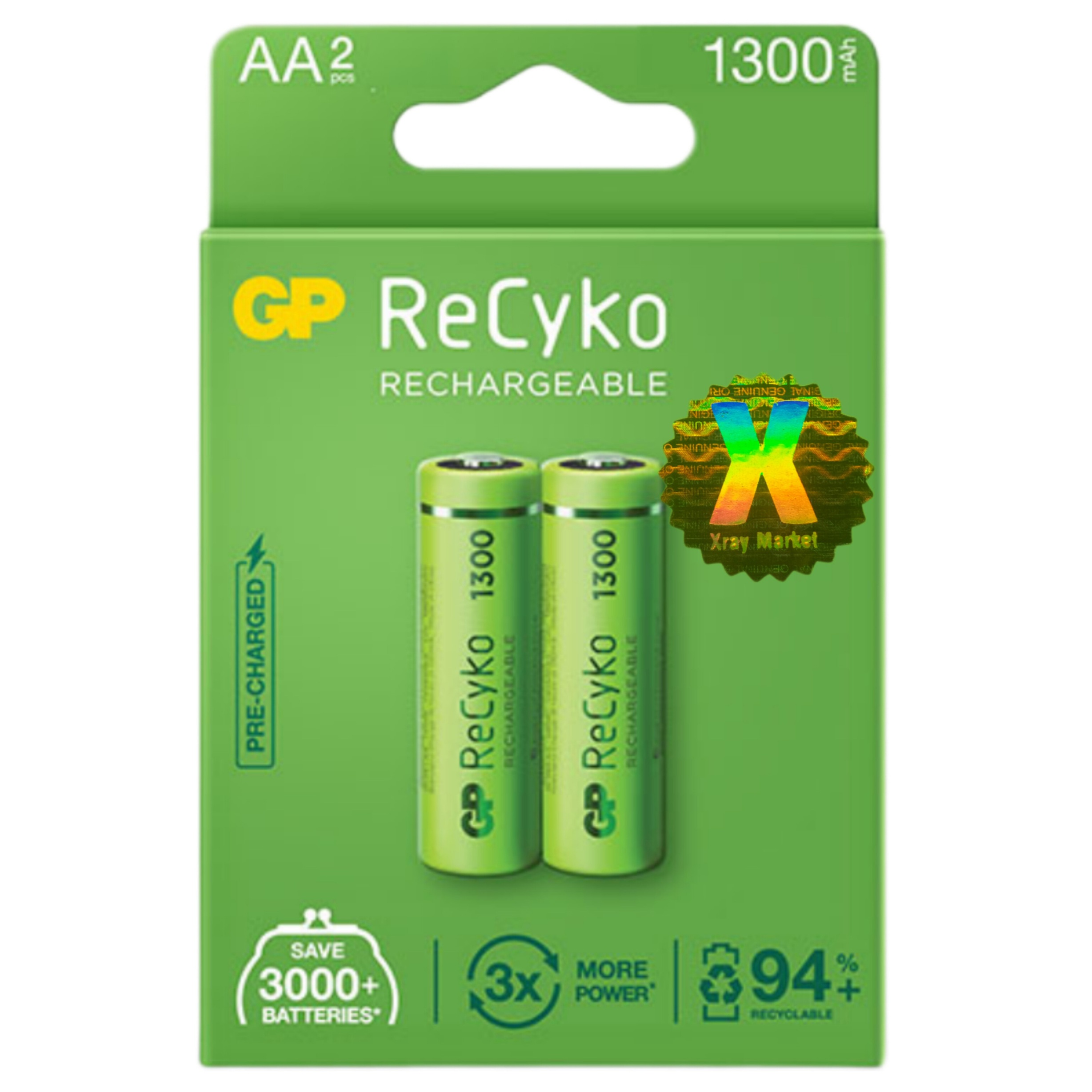 باتری قلمی قابل شارژ جی پی مدل  Rechargeable Recyko 1300 XRAY بسته دو عددی