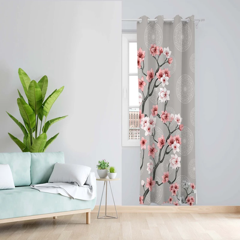 پرده طرح شکوفه بهاری مدل مخمل پانچی کد 5556L z سایز 140x200 سانتی متر