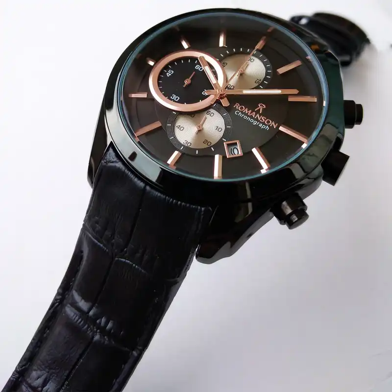 ساعت مچی عقربه‌ای مردانه رومانسون مدل بندچرمی کرنوگراف سه موتور فعال کد ROZ 30