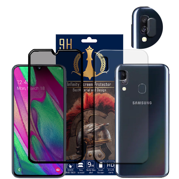 محافظ صفحه نمایش حریم شخصی اینفینیتی مدل Pro Max مناسب برای گوشی موبایل سامسونگ Galaxy A40 به همراه محافظ لنز دوربین و محافظ پشت گوشی