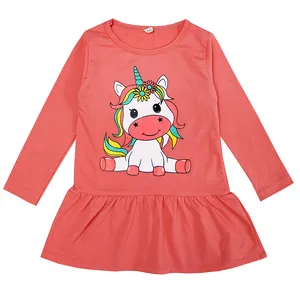 پیراهن دخترانه مدل اسب تک شاخ رنگ گلبهی