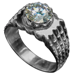 انگشتر نقره مردانه مدل الماس روسی موزانایت