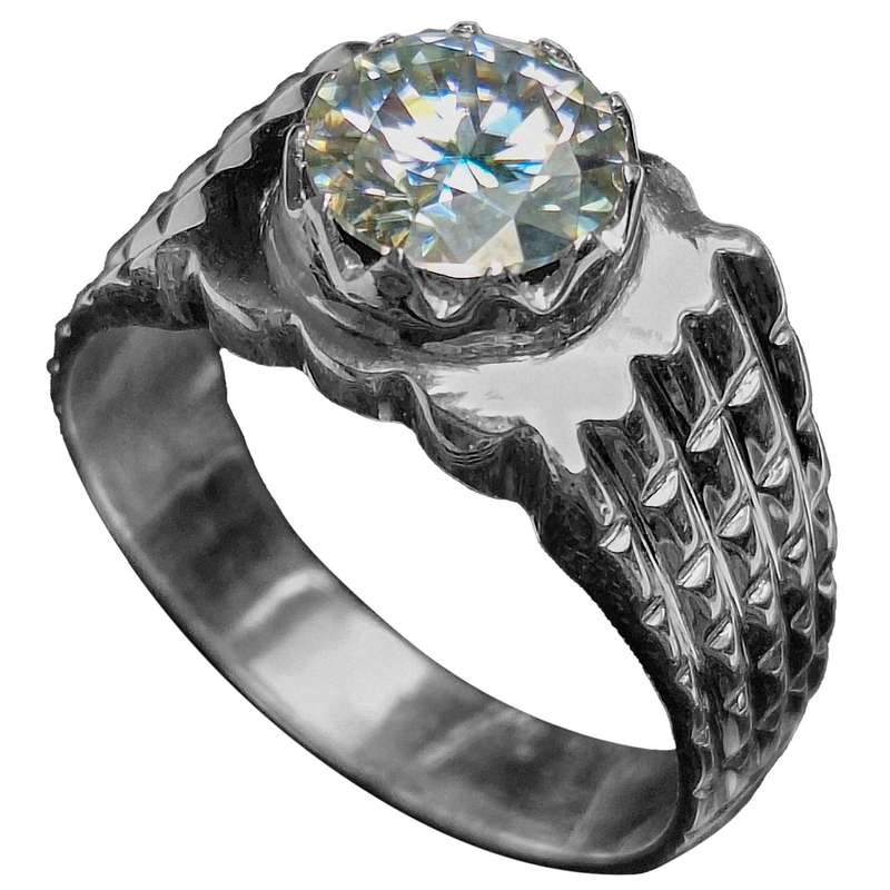 انگشتر نقره مردانه مدل الماس روسی موزانایت