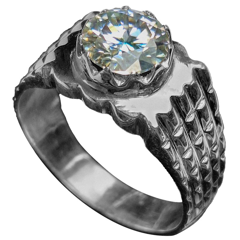 انگشتر نقره مردانه مدل الماس روسی موزانایت