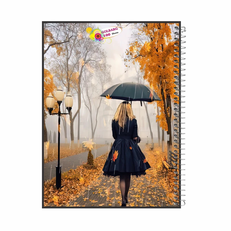 دفتر مشق 100 برگ گلبرگ طرح دختر پاییزی کد 9058