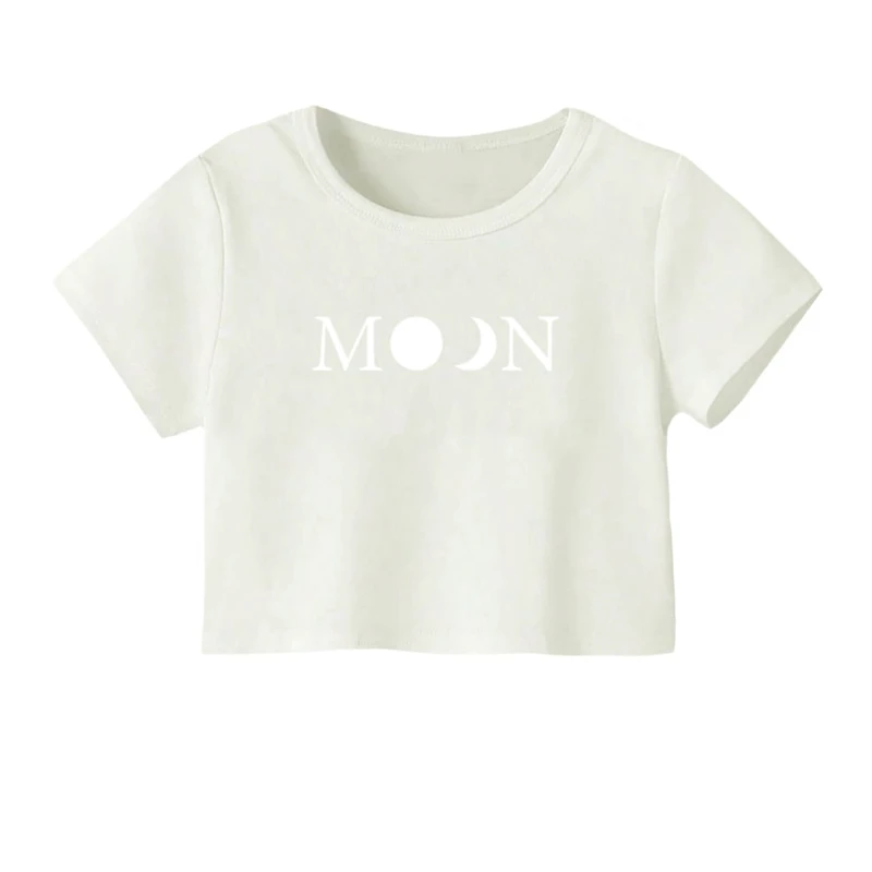 کراپ‌ تی‌شرت آستین کوتاه زنانه مدل نوشته ماه کد 1