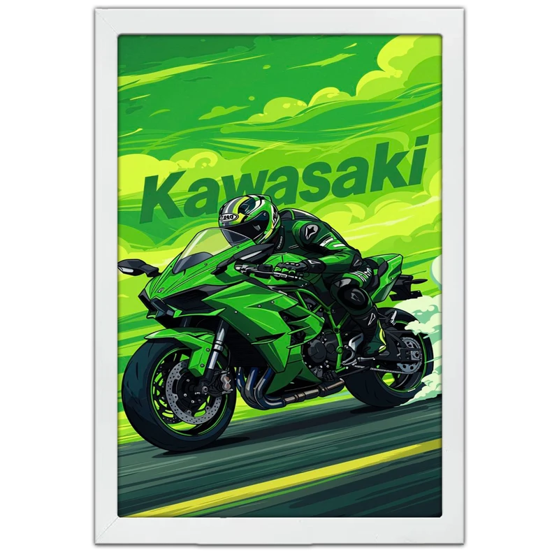تابلو بکلیت طرح موتور سنگین نینجا کاوازاکی NINJA KAWASAKI H2R مدل W-po1604 فریم سفید
