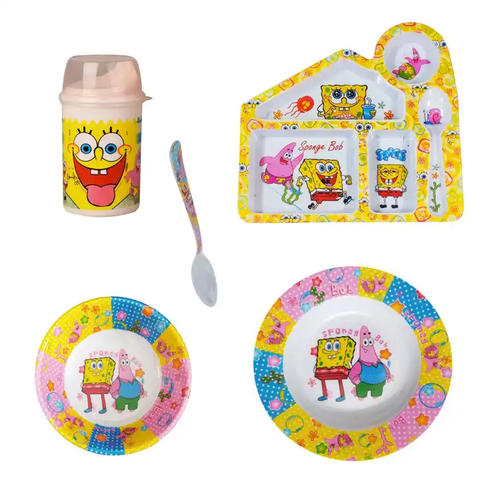 سرویس غذا خوری 5 پارچه کودک طرح باب اسفنجی کد bob55