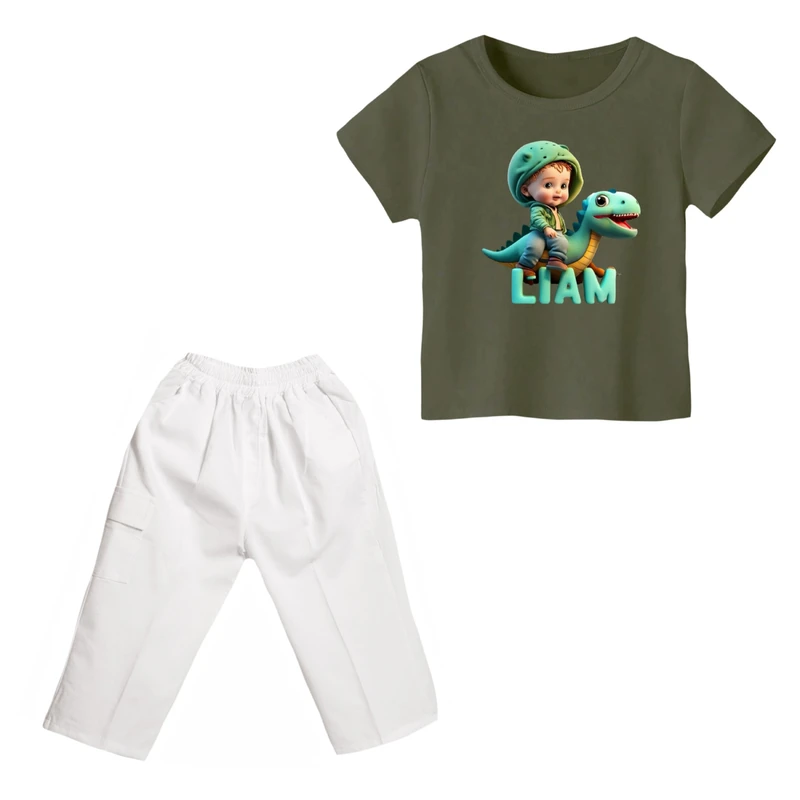 ست تی شرت و شلوارک پسرانه مدل دایناسور کد ۱۲