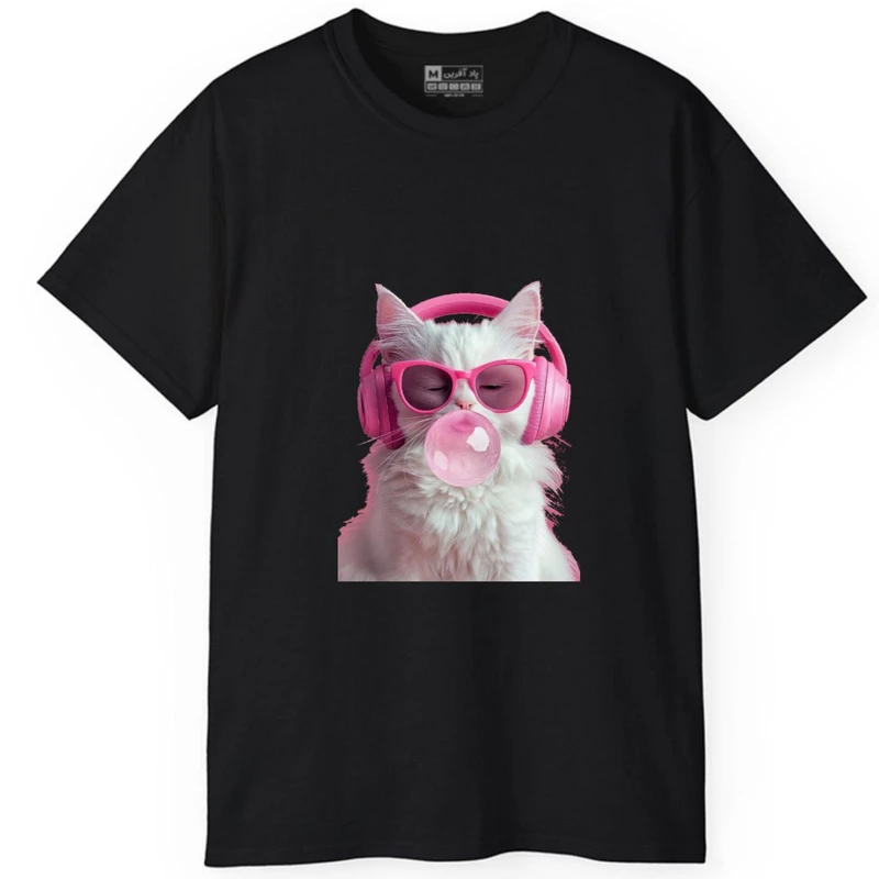 تی‌شرت آستین کوتاه مردانه پاد آفرین مدل حیوانات گربه هدفون کد 1808