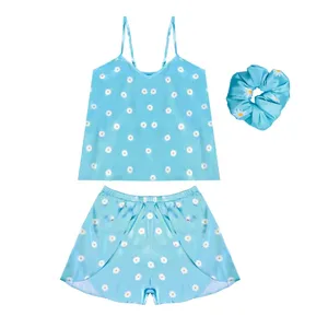 لباس خواب زنانه مدل ساتن ابریشم طرح بابونه کد 666017 