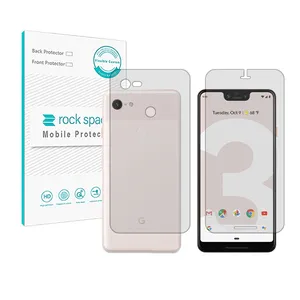Rockspace HyGEL model transparent screen protector suitable for Google Pixel 3 XL mobile phone along with the back of the phone