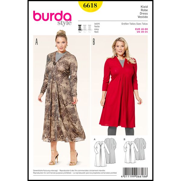 الگو خیاطی پیراهن زنانه بوردا استایل کد 6618 سایز 46 تا 60 متد مولر