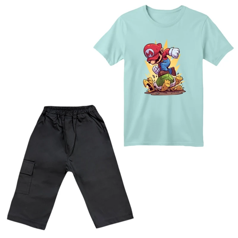 ست تی‌شرت آستین کوتاه و شلوارک پسرانه مدل ماریو کد ۲