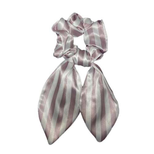 کش مو زنانه مدل اسکرانچی ساتن ابریشم دنباله دار طرح راه راه