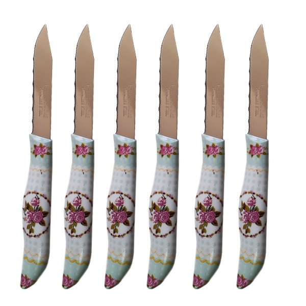 کارد میوه خوری طرح گلدار مدل 1000  بسته ی شش عددی