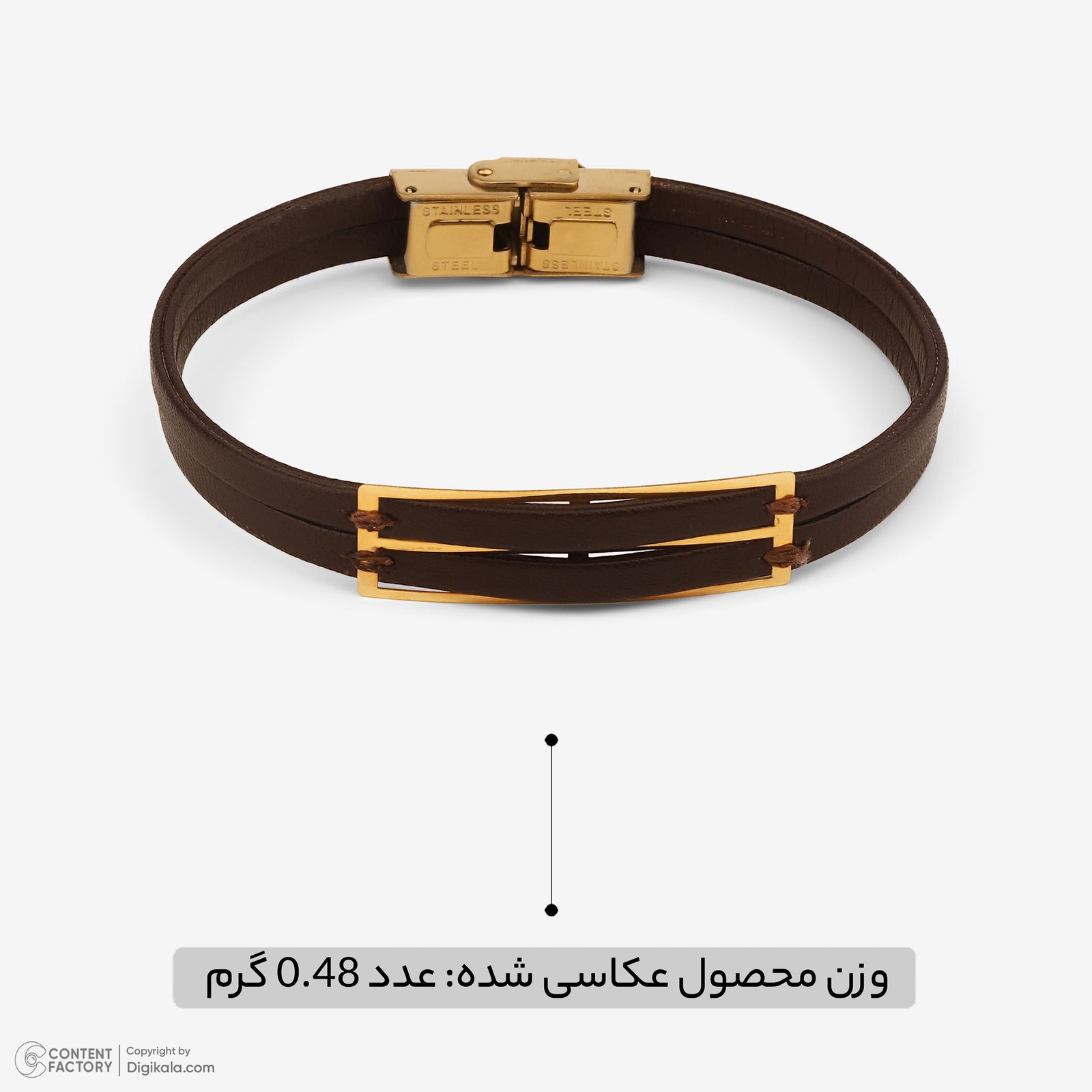 دستبند طلا 18 عیار مردانه با بند چرمی وی گالری مدل مستطیل کد LBB1664 -  - 2