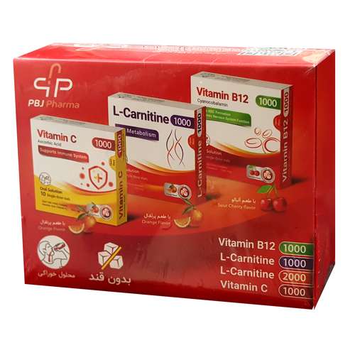 محلول خوراکی ویتامین ب 12 و ال کارنیتین و ویتامین ث پی بی جی فارما بسته 10 عددی