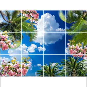 تایل سقفی آسمان مجازی طرح گل و نخل کد ST 2340-12 سایز 60x60 سانتی متر مجموعه 12 عددی 