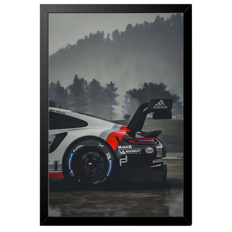 تابلو بکلیت طرح ماشین و خودرو پورشه PORSCHE 911 GT3 RSR مدل B-po2093 فریم مشکی