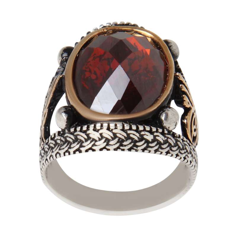 انگشتر نقره مردانه بازرگانی میلادی مدل کوارتز رکاب ترک کد AM_2299