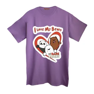 تی شرت لانگ  آستین کوتاه  زنانه مدل سه خرس بامزه رنگ یاسی