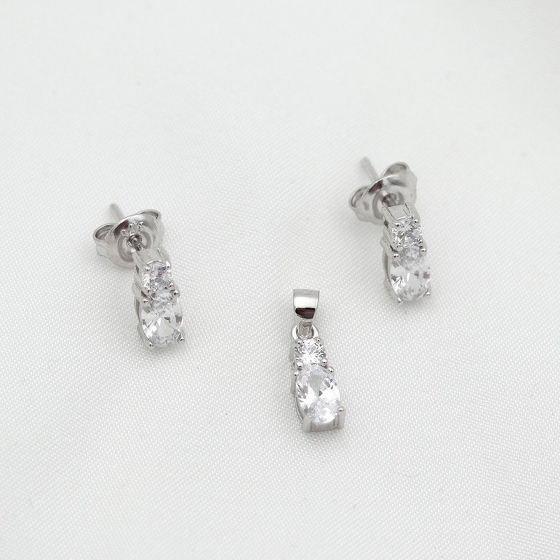 نیم ست نقره زنانه مدل دو نگین کد SHS-38 نیم ست نقره زنانه مدل دو نگین کد SHS-38