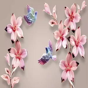 پوستر دیواری سه بعدی مدل گل برجسته صورتی DVRF1488