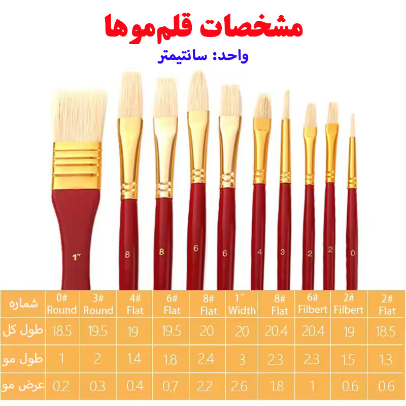 ست قلمو مو طبیعی مدل کیف دار کد Hog Bristle مجموعه 10 عددی