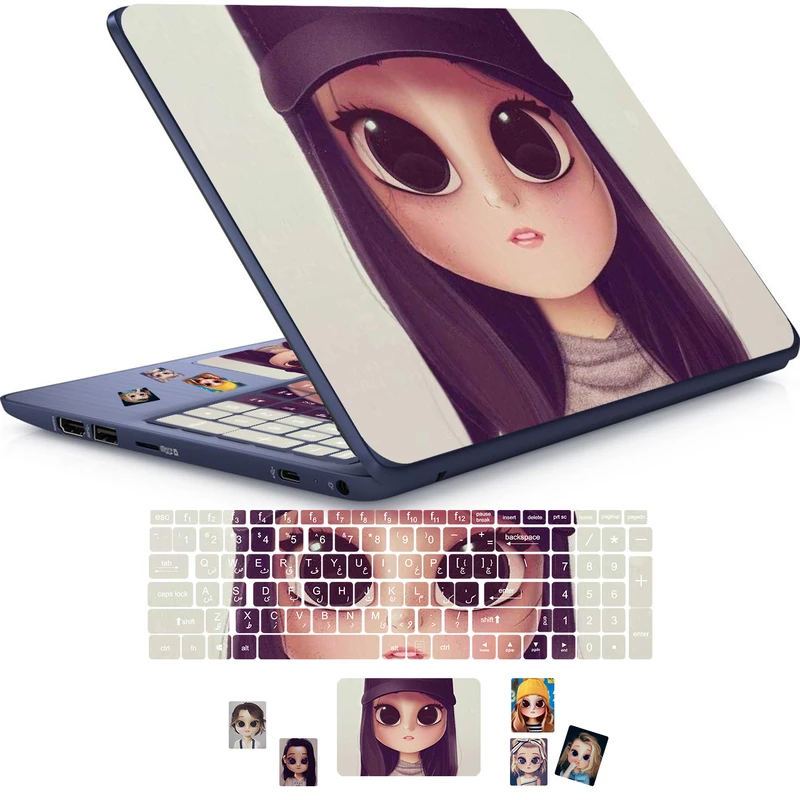   استیکر لپ تاپ راتیانا مدل cute girl 04 مناسب برای لپ تاپ 15 تا 17 اینچ به همراه برچسب حروف فارسی کیبورد