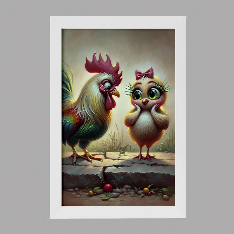 تابلو خندالو مدل مرغ و خروس بامزه کد F5526