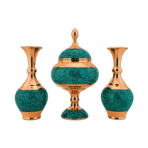 ست سه تکه شکلات خوری و گلدان فیروزه کوبی کد hf158