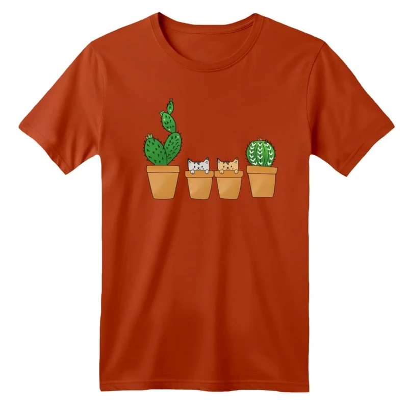 تی شرت آستین کوتاه بچگانه مدل کاکتوس و گربه