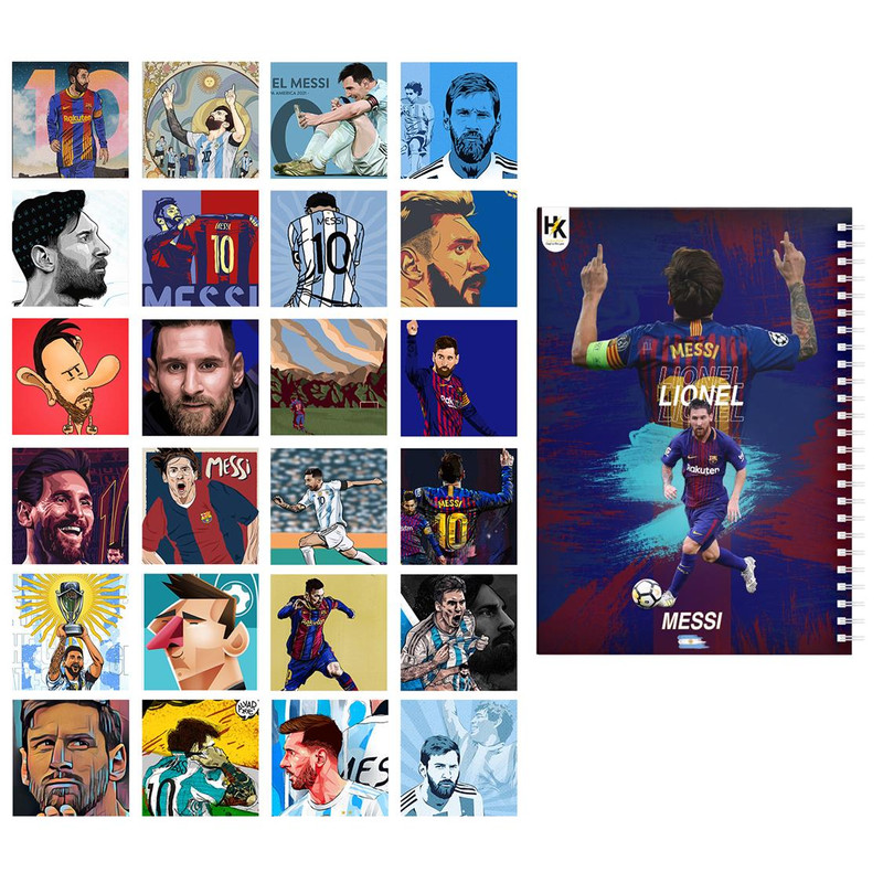 دفتر نقاشی باژیکان طرح فوتبالی مسی کد 20100669 به همراه فتوکارت مجموعه 24 عددی