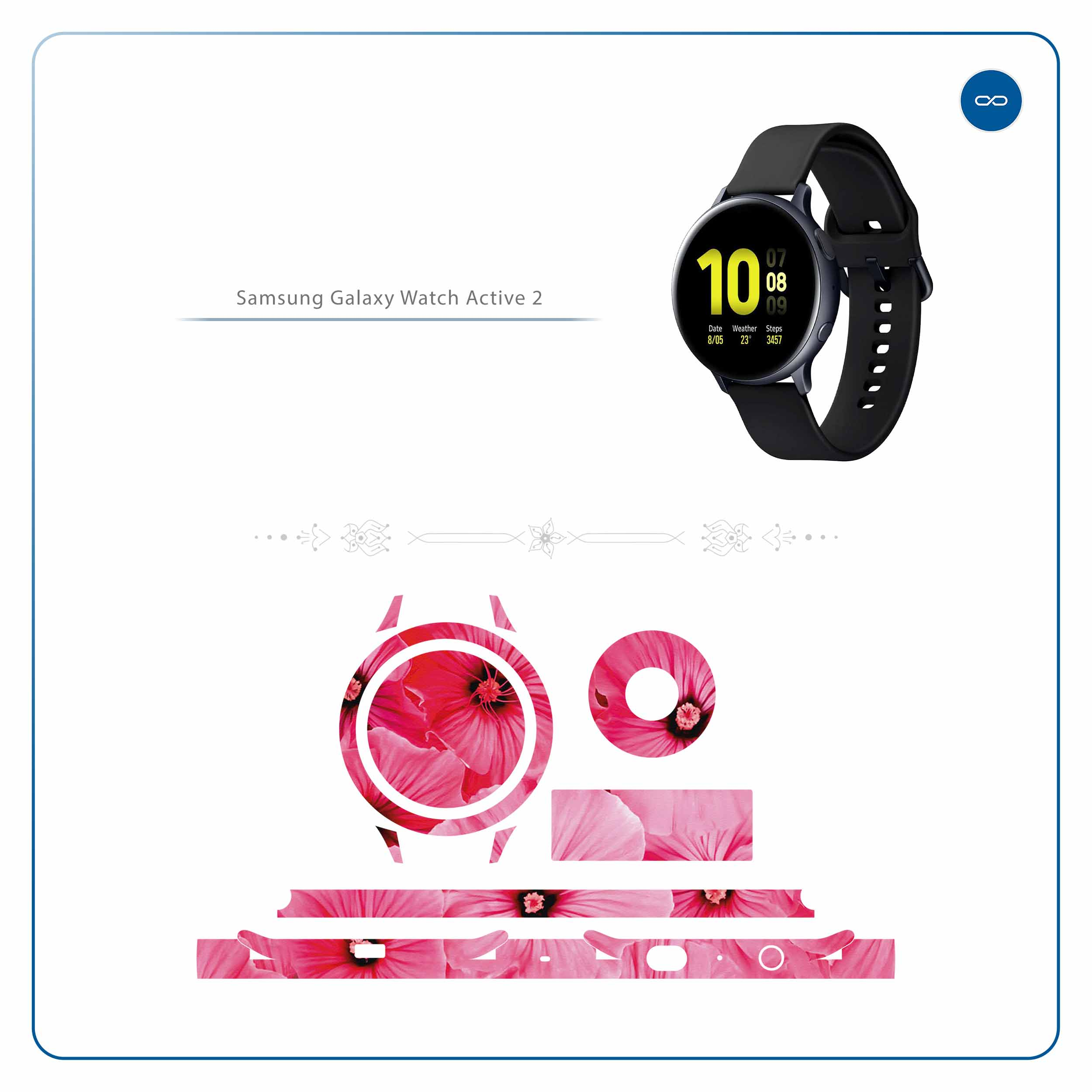 برچسب ماهوت طرح Pink-Flower مناسب برای ساعت هوشمند سامسونگ Galaxy Watch Active 2 44mm