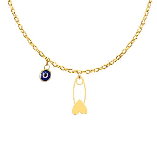 گردنبند طلا 18 عیار دخترانه کرابو طرح قلب و سنجاق مدل Kr11009