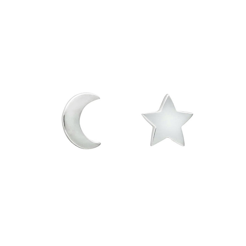 گوشواره نقره زنانه مدل میخی ماه و ستاره AG5