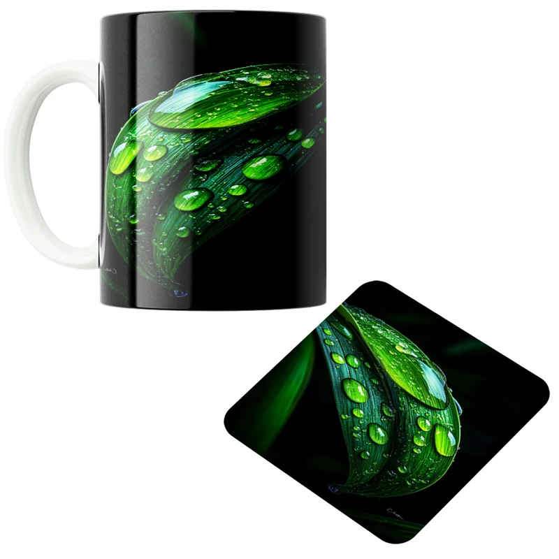 ماگ پاد آفرین مدل برگ بارانی کد 01 به همراه زیر لیوانی